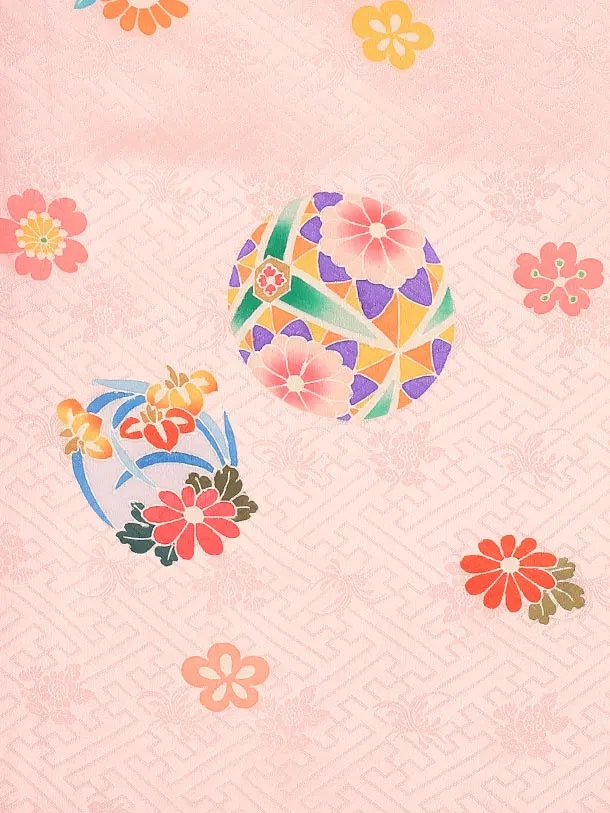 【正絹】七五三（3歳女児被布）D121/黄色×ピンク/鞠