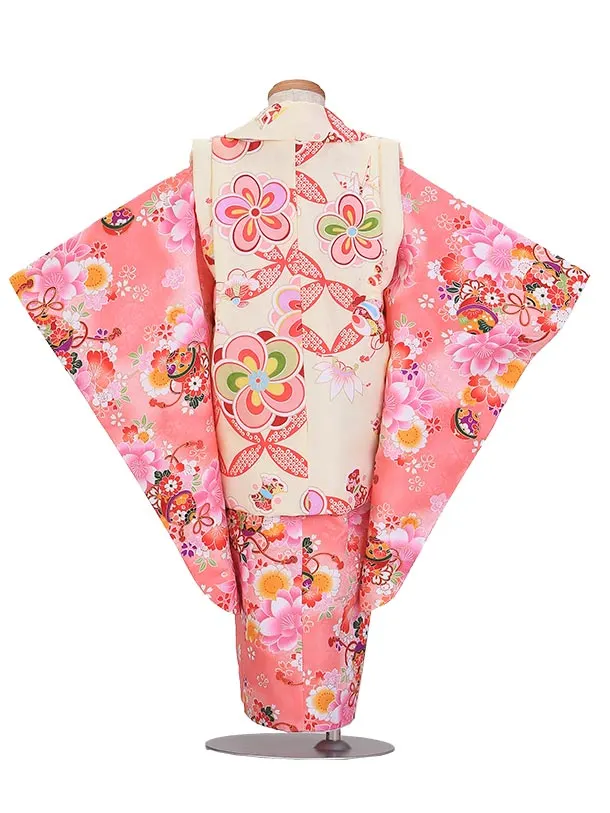 七五三（3歳女児被布）D131/ピンク・花