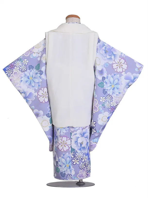 七五三（3歳女児被布）D147/紫 牡丹と梅の花