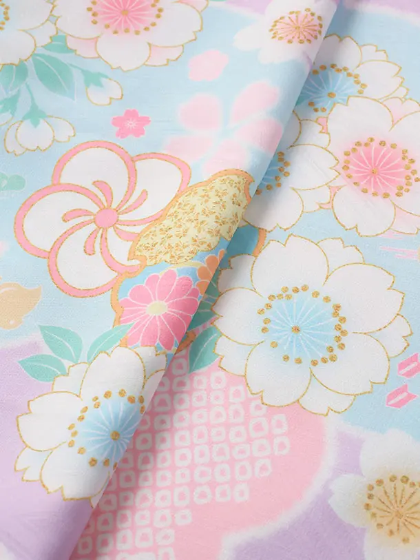 七五三（3歳女児被布）D149/紫・水色 鞠と小花