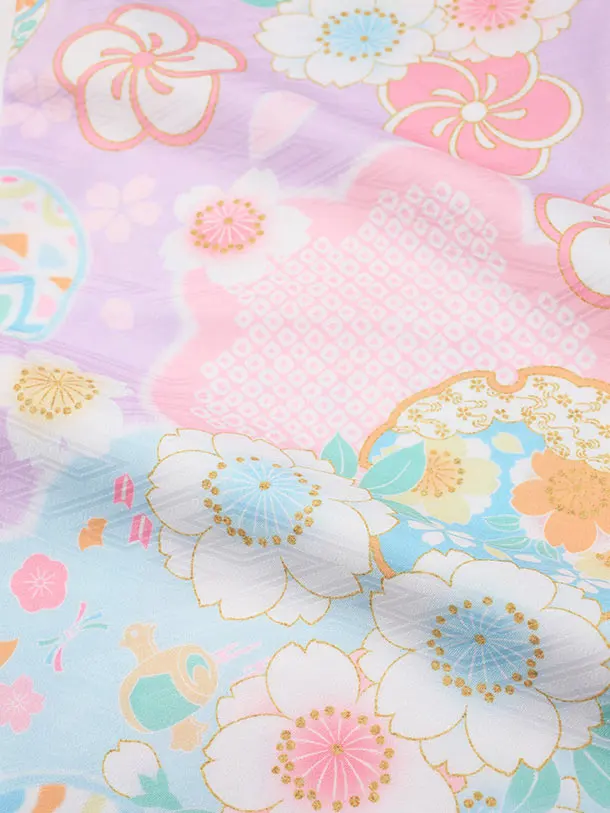 七五三（3歳女児被布）D149/紫・水色 鞠と小花