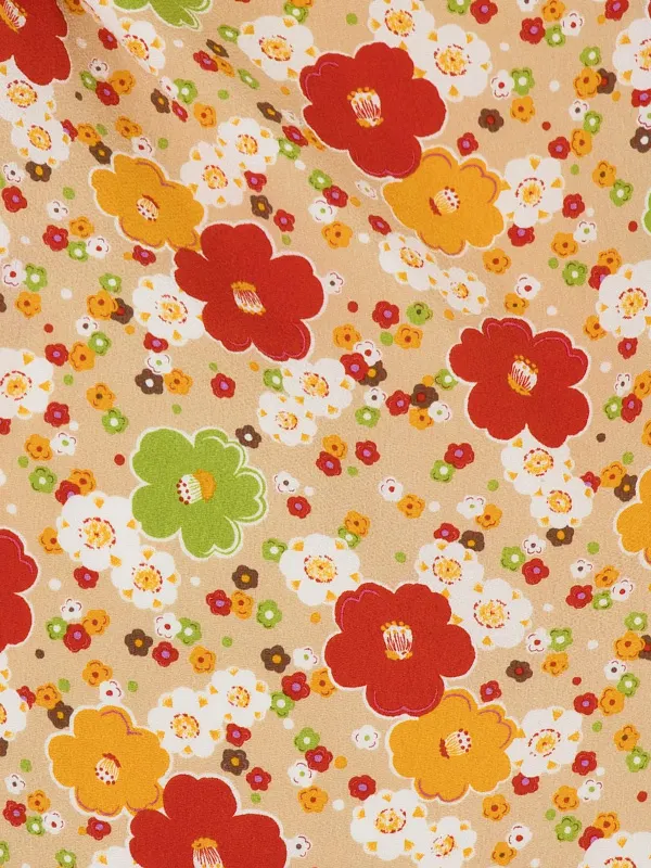 七五三（3歳女児被布）D156/からし色 ちりめん無地/ベージュ小梅