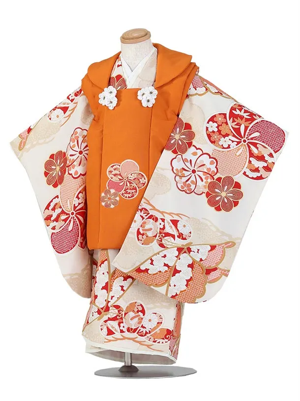 ぷちぷり/七五三（3歳女児被布）D163/白 ねじり梅