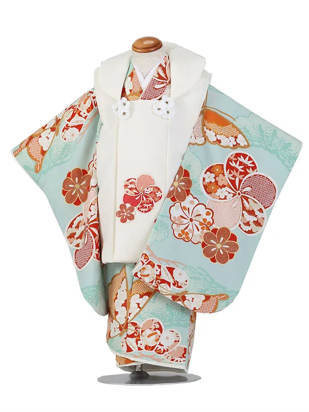 ぷちぷり/七五三（3歳女児被布）D164/水色 ねじり梅