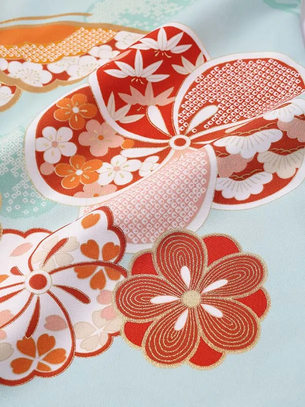 ぷちぷり/七五三（3歳女児被布）D164/水色 ねじり梅