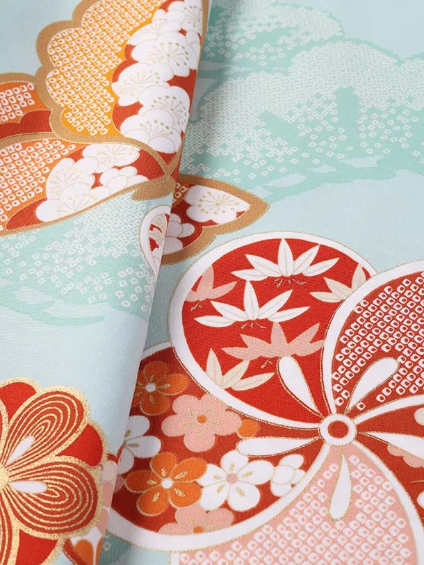 ぷちぷり/七五三（3歳女児被布）D164/水色 ねじり梅