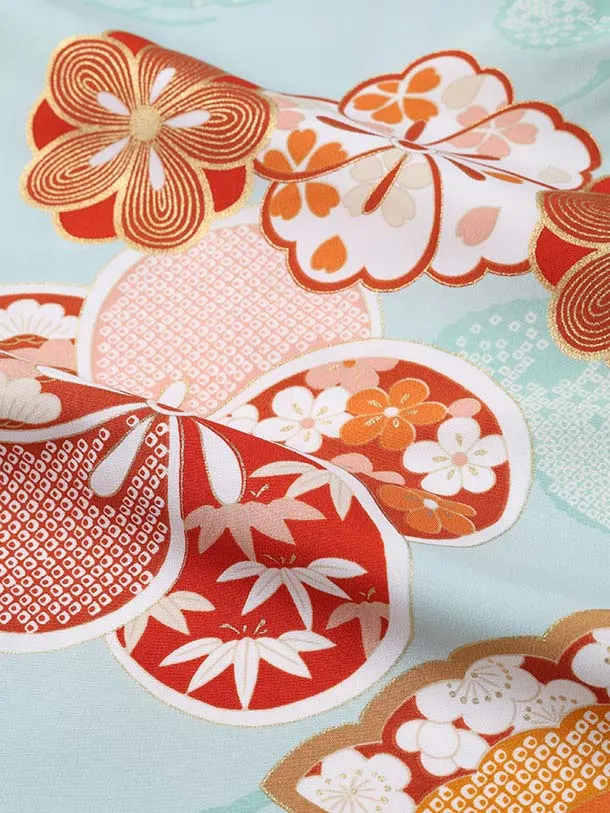 ぷちぷり/七五三（3歳女児被布）D164/水色 ねじり梅