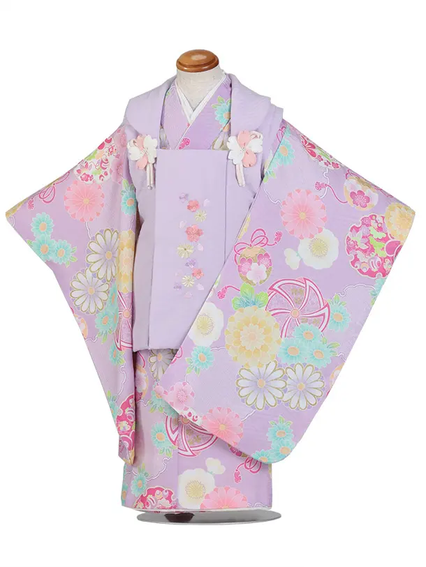 式部浪漫/七五三（3歳女児被布）D168/紫 鞠と多花