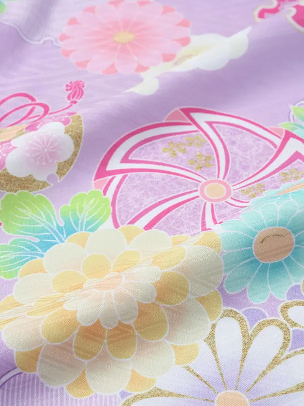 式部浪漫/七五三（3歳女児被布）D168/紫 鞠と多花