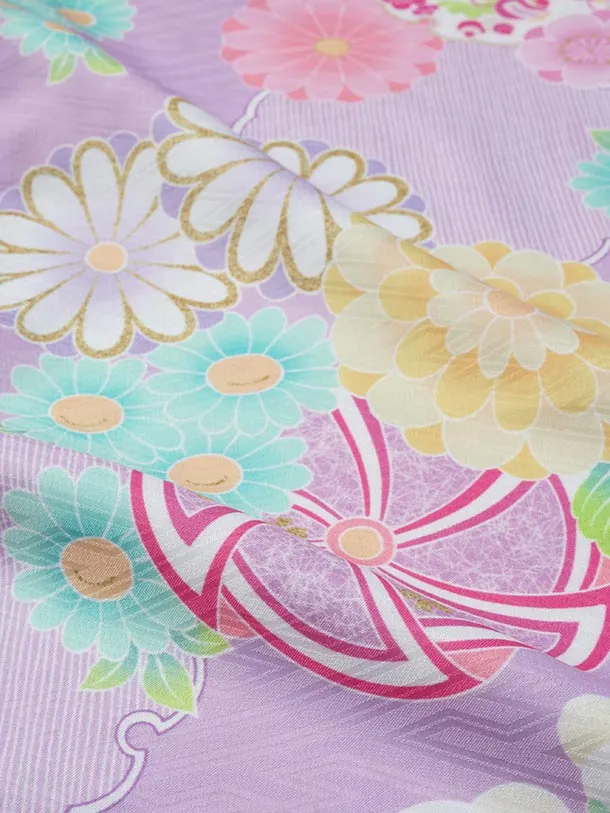 式部浪漫/七五三（3歳女児被布）D168/紫 鞠と多花