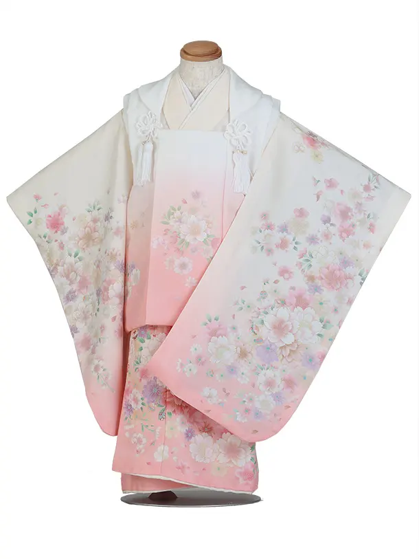 七五三（3歳女児被布）D169/白・ピンク/多花