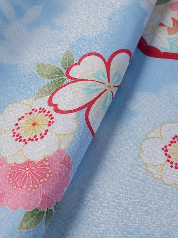七五三（3歳女児被布）D170/白×パステルブルー/手鞠/貝/花づくし