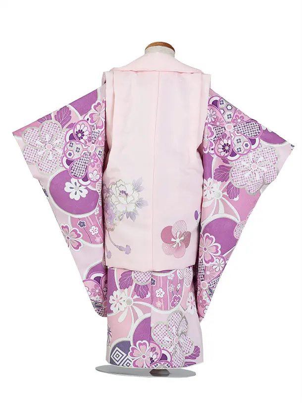 七五三 3歳女児被布 Shinako D174パステルピンク×パステル紫/梅