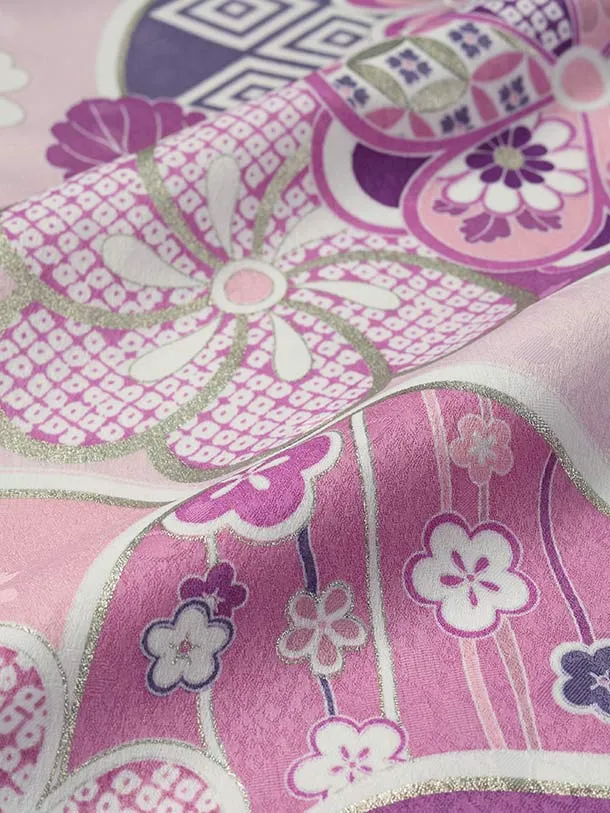 七五三 3歳女児被布 Shinako D174パステルピンク×パステル紫/梅