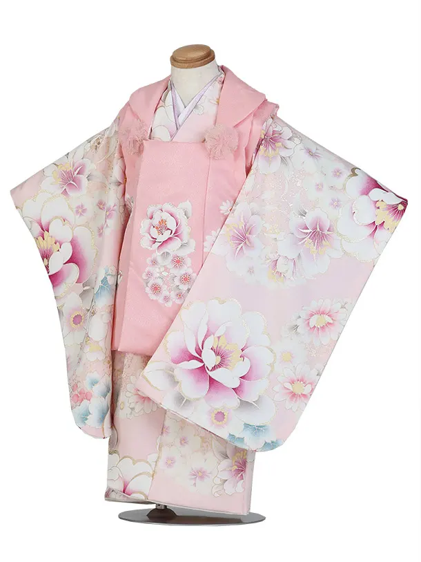 Shinako/七五三（3歳女児被布）D175/ピンク被布×パステルピンク/牡丹