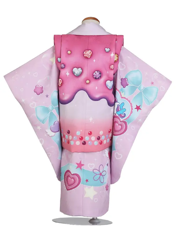 Shinako /七五三（3歳女児被布）D176/ピンク被布×薄紫/ユニコーン