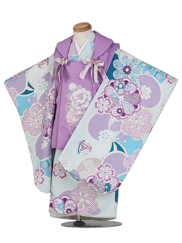 Shinako/七五三（3歳女児被布）D178 /紫被布×水色/ねじり梅