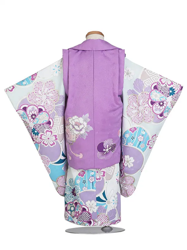 Shinako/七五三（3歳女児被布）D178 /紫被布×水色/ねじり梅