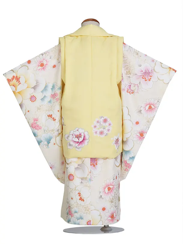 Shinako/七五三（3歳女児被布）D179/黄色被布×クリーム/牡丹