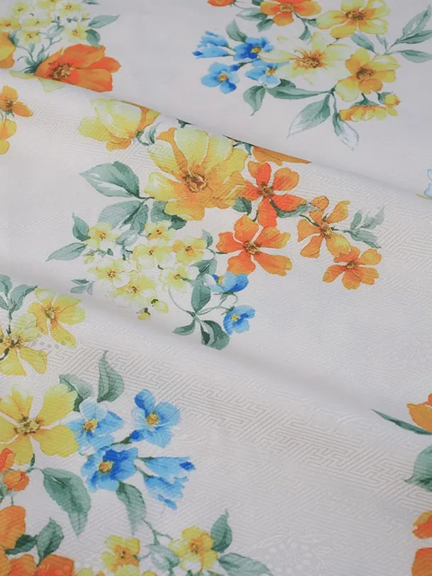 七五三（7歳女児結び帯）F059/白地にオレンジ花