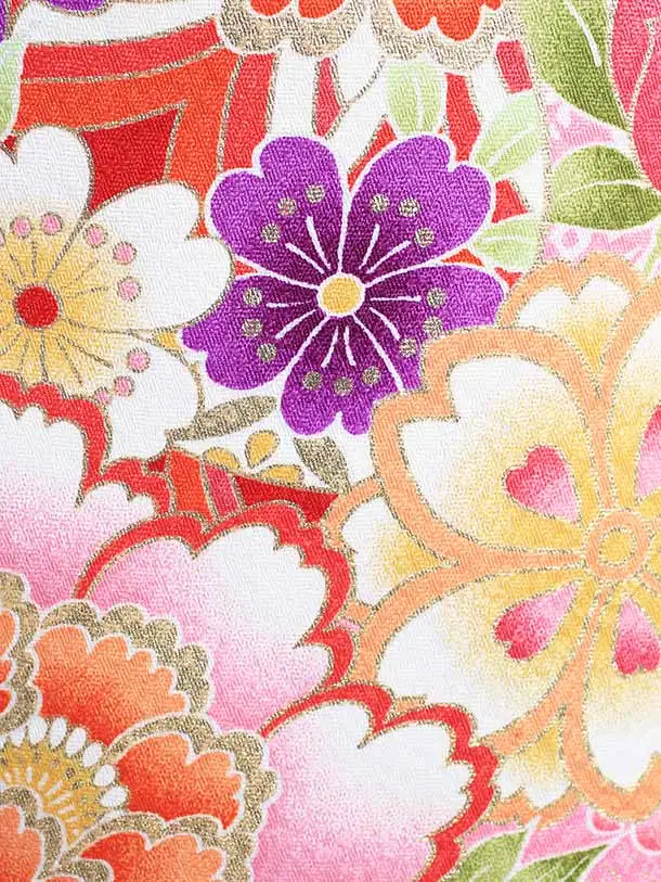 七五三（7歳女児結び帯）F068 青 牡丹と菊