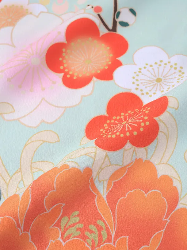 七五三（7歳女児結び帯）F074/黄緑 古典 花