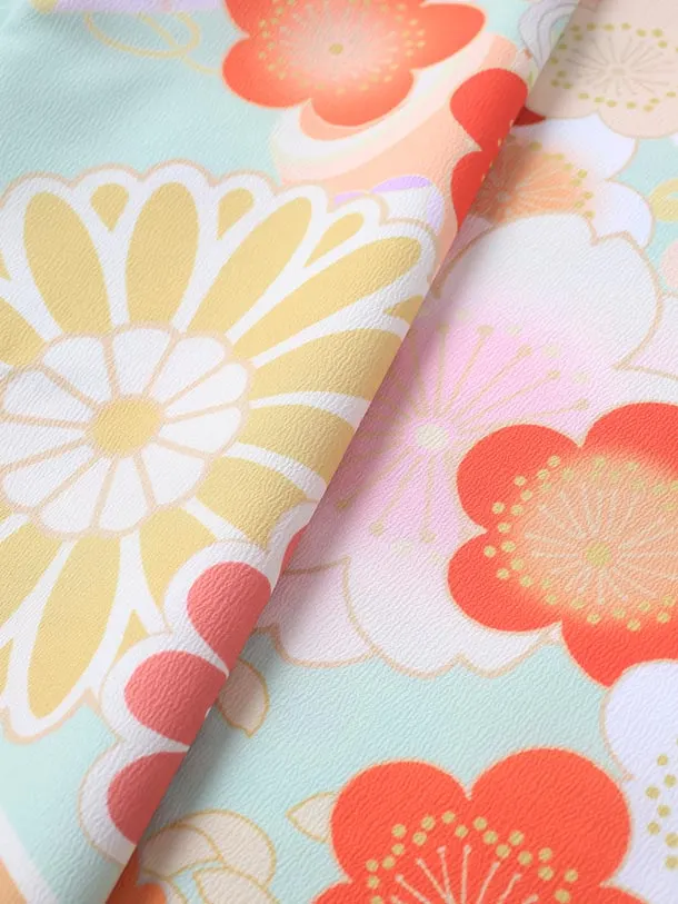 七五三（7歳女児結び帯）F074/黄緑 古典 花