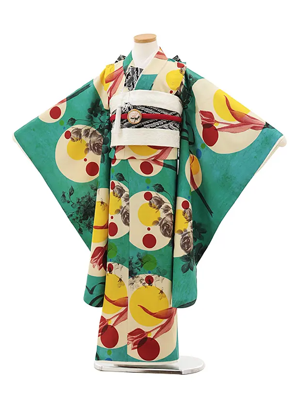 germer/七五三（7歳女児結び帯）F080/ターコイズ 大小の円