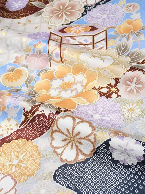 七五三（7歳女児結び帯）F086/水色 古典柄