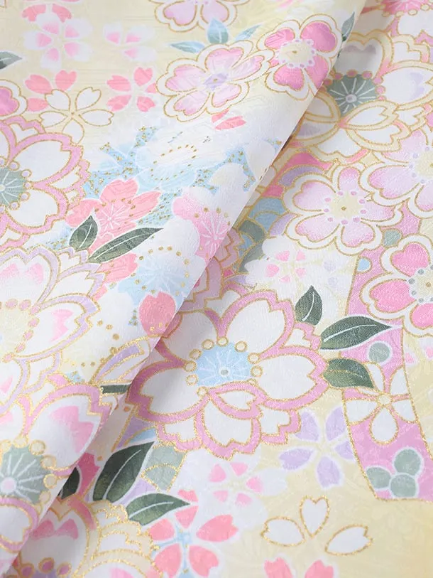 七五三（7歳女児結び帯）F090/薄黄色 鞠と花