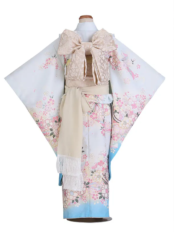 七五三（7歳女児結び帯)F091/水色 鞠と桜