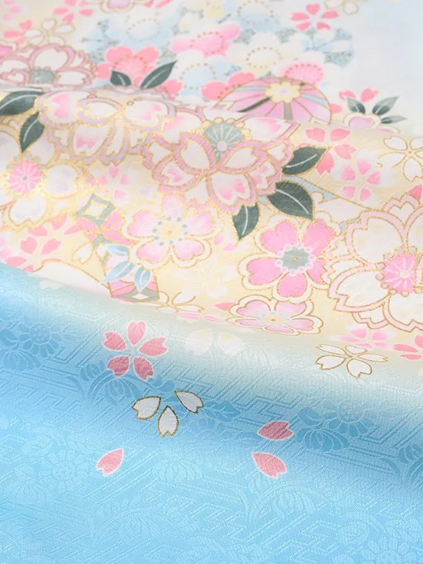 七五三（7歳女児結び帯)F091/水色 鞠と桜