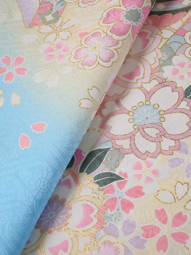 七五三（7歳女児結び帯)F091/水色 鞠と桜