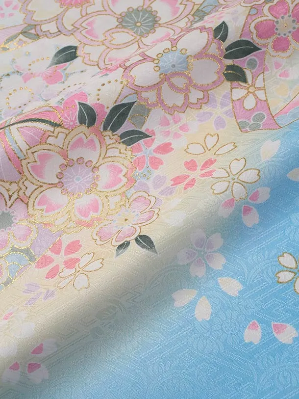 七五三（7歳女児結び帯)F091/水色 鞠と桜