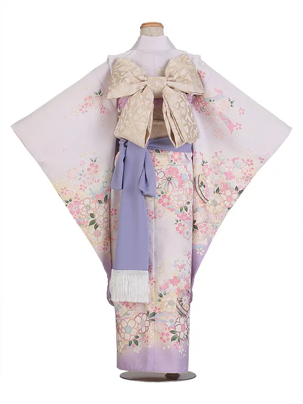 七五三（7歳女児結び帯)F092/白紫 鞠と桜