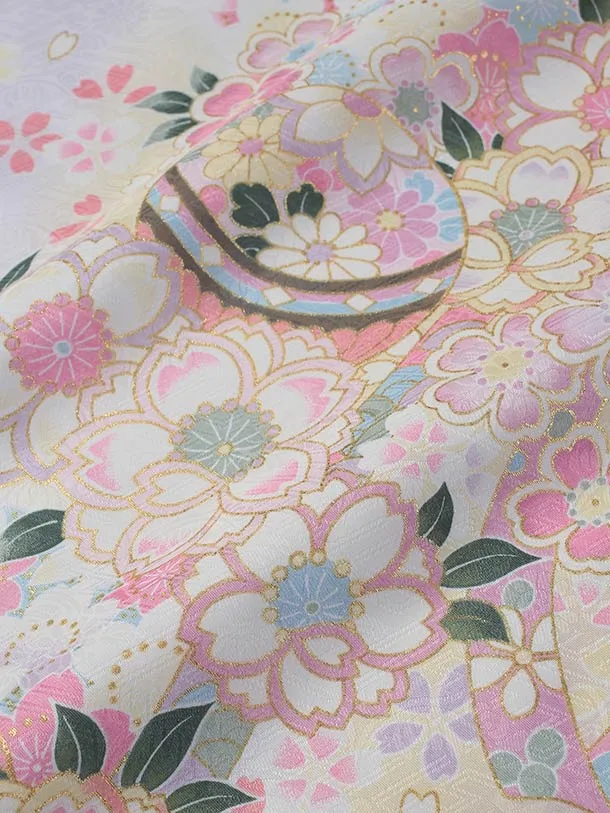 七五三（7歳女児結び帯)F092/白紫 鞠と桜