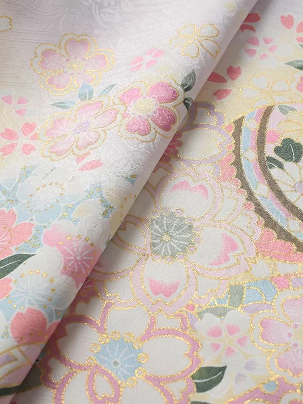 七五三（7歳女児結び帯)F092/白紫 鞠と桜