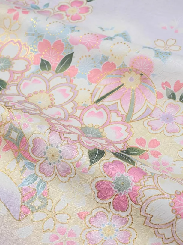 七五三（7歳女児結び帯)F092/白紫 鞠と桜