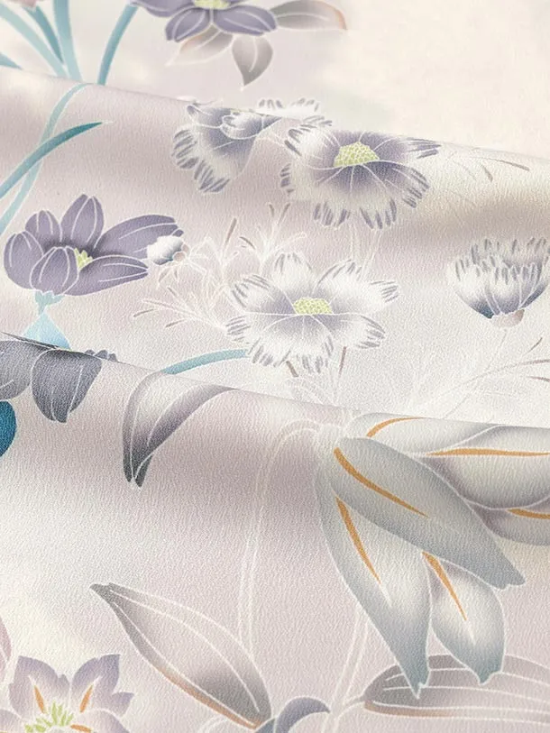 七五三（7歳女児結び帯）F094/白薄グレー すみれの花