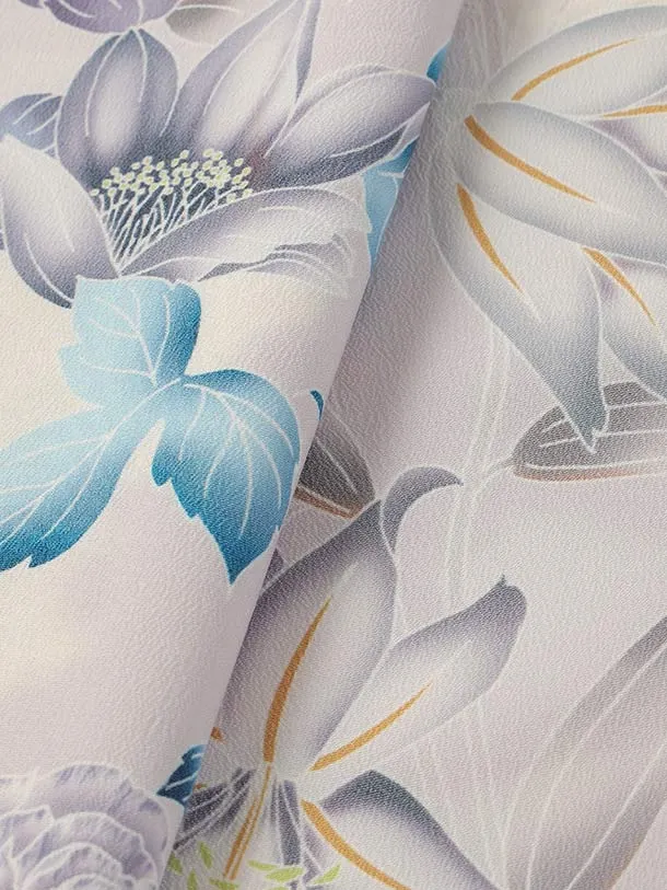 七五三（7歳女児結び帯）F094/白薄グレー すみれの花