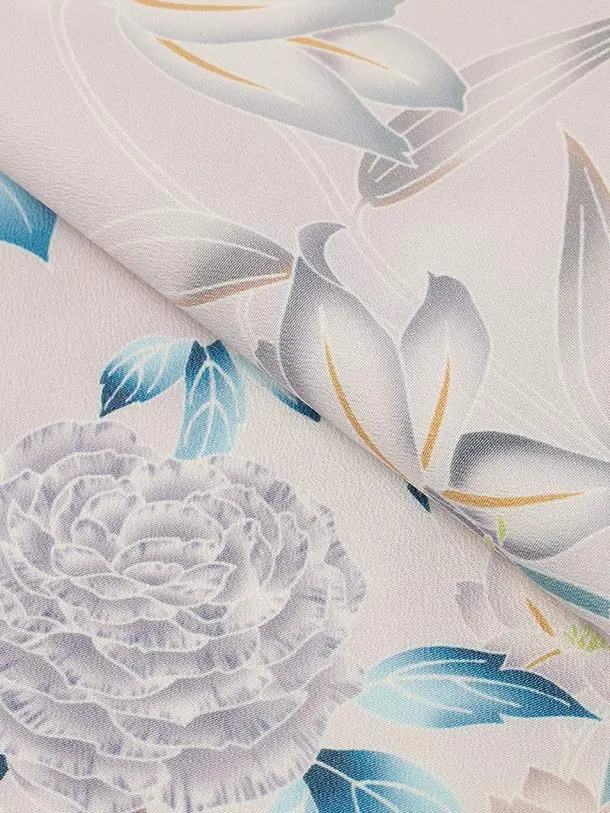 七五三（7歳女児結び帯）F094/白薄グレー すみれの花