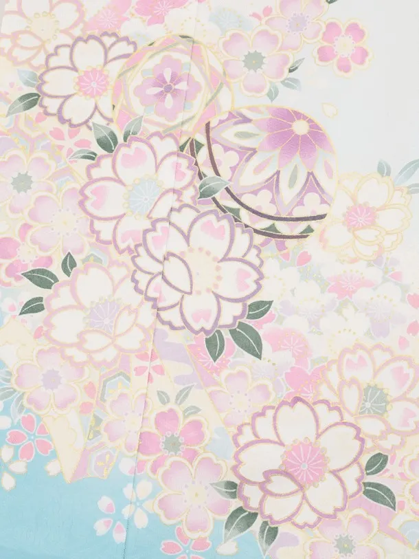 七五三（7歳女児結び帯）F095/白・水色 桜