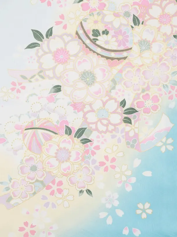 七五三（7歳女児結び帯）F095/白・水色 桜