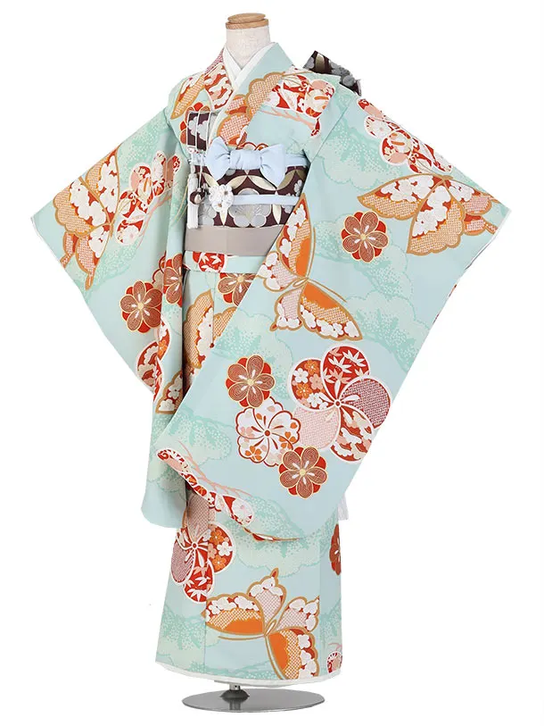 ぷちぷり/七五三（7歳女児結び帯）D097/水色 ねじり梅