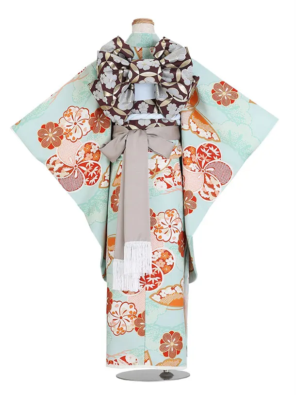 ぷちぷり/七五三（7歳女児結び帯）D097/水色 ねじり梅