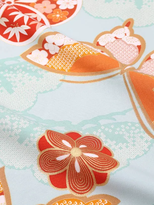 ぷちぷり/七五三（7歳女児結び帯）D097/水色 ねじり梅