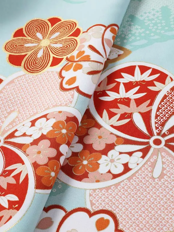 ぷちぷり/七五三（7歳女児結び帯）D097/水色 ねじり梅