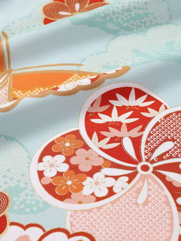 ぷちぷり/七五三（7歳女児結び帯）D097/水色 ねじり梅