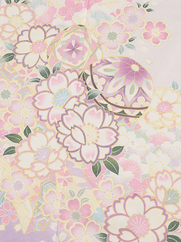 七五三（7歳女児結び帯）F098/薄紫 桜・鞠