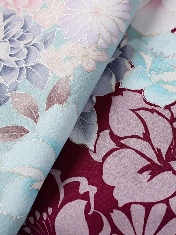 七五三（7歳女児結び帯）F100/水色×ボルドー 鞠とブーケ